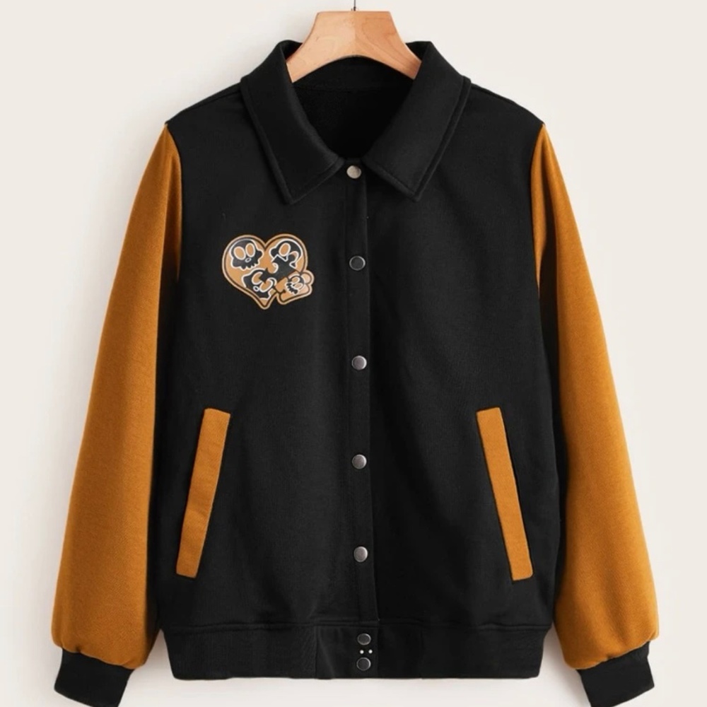 SHEIN skull graphic button front baseball jacket